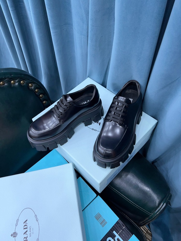 Prada Monolith Brushed Lace-Up Shoes Black For Women 2.4in/60mm PRD 2EE356_B4L_F0002