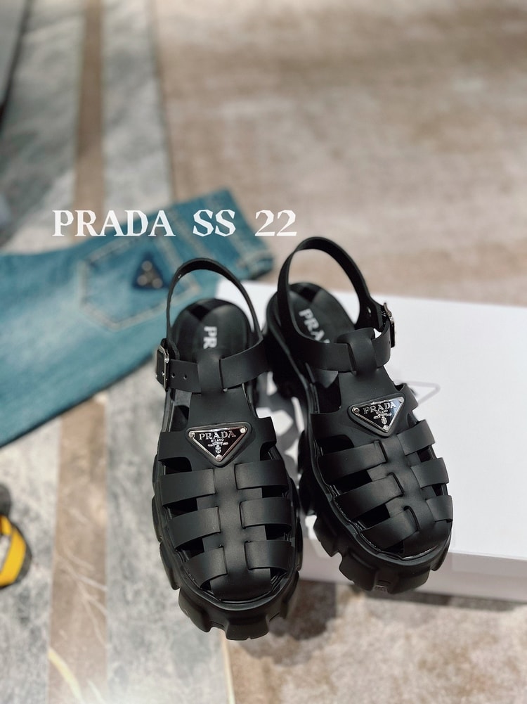 Prada Foam Rubber Sandals Black For Women 2.2in/55mm PRD 1X853M_3LKK_F0002_F_055