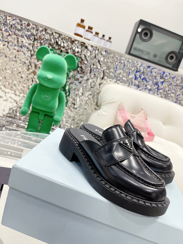 Prada Chocolate Brushed Mules Black For Women 1.6in/40mm PRD