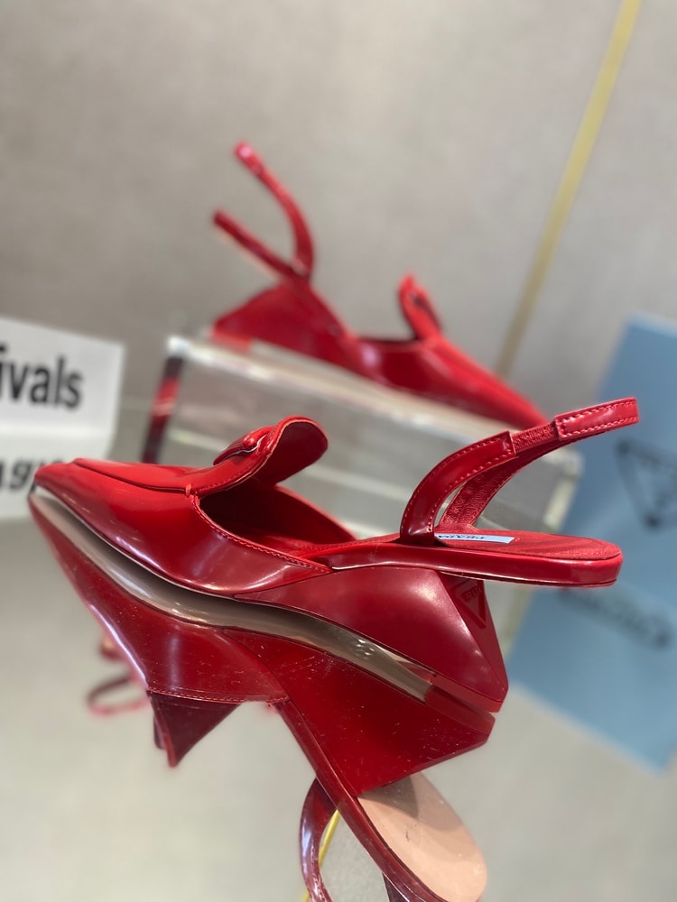 Prada Brushed Slingback Pumps Red For Women 2.6in/65mm PRD