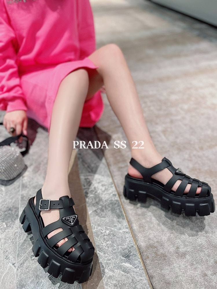 Prada Foam Rubber Sandals Black For Women 2.2in/55mm PRD 1X853M_3LKK_F0002_F_055