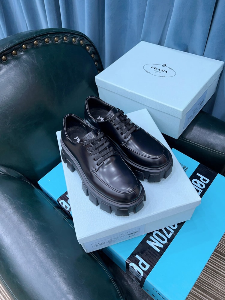 Prada Monolith Brushed Lace-Up Shoes Black For Women 2.4in/60mm PRD 2EE356_B4L_F0002