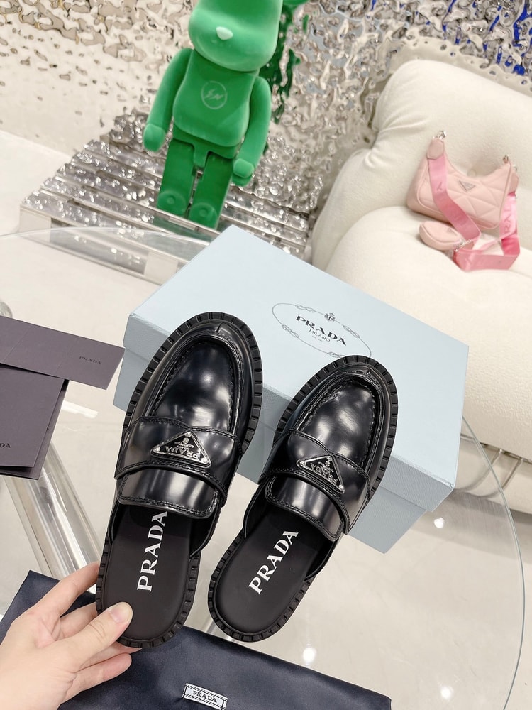 Prada Chocolate Brushed Mules Black For Women 1.6in/40mm PRD