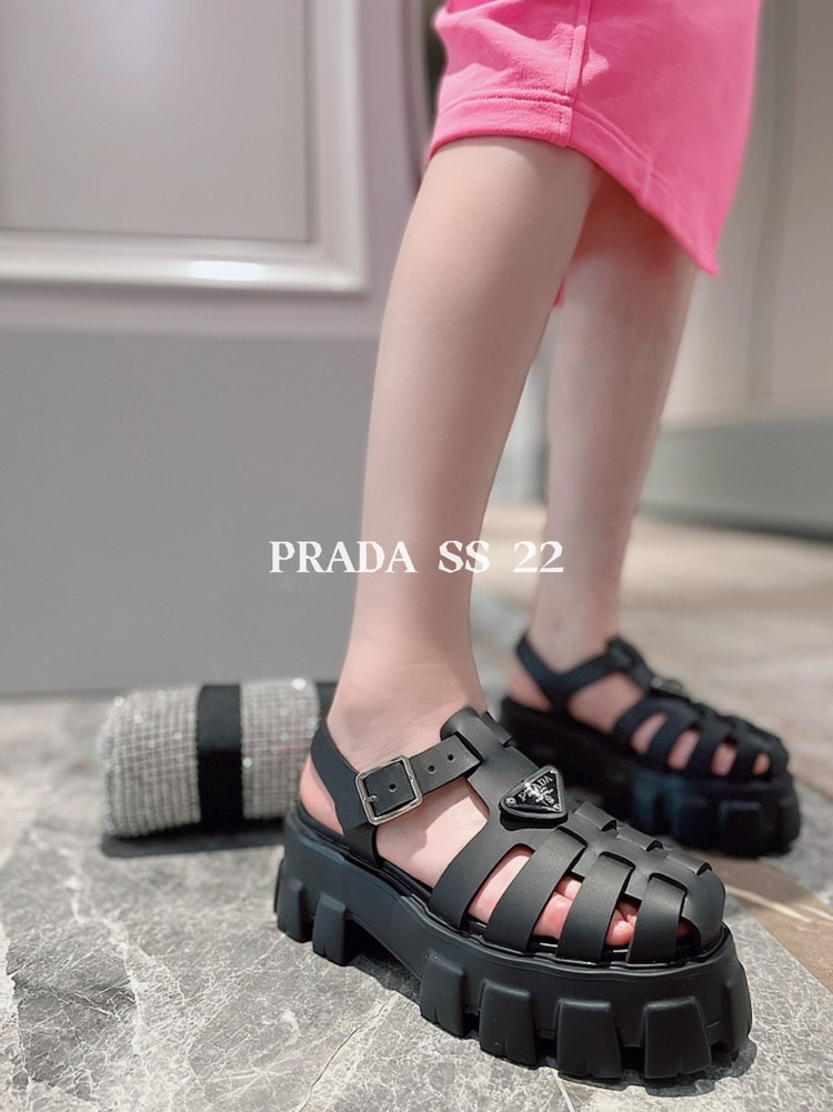 Prada Foam Rubber Sandals Black For Women 2.2in/55mm PRD 1X853M_3LKK_F0002_F_055