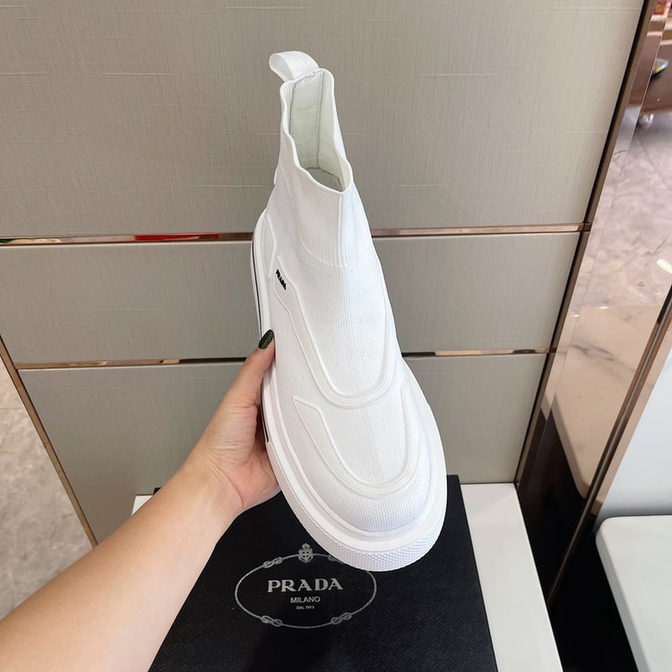 Prada Knit Fabric Boots White For Men 1.4in/35mm PRD