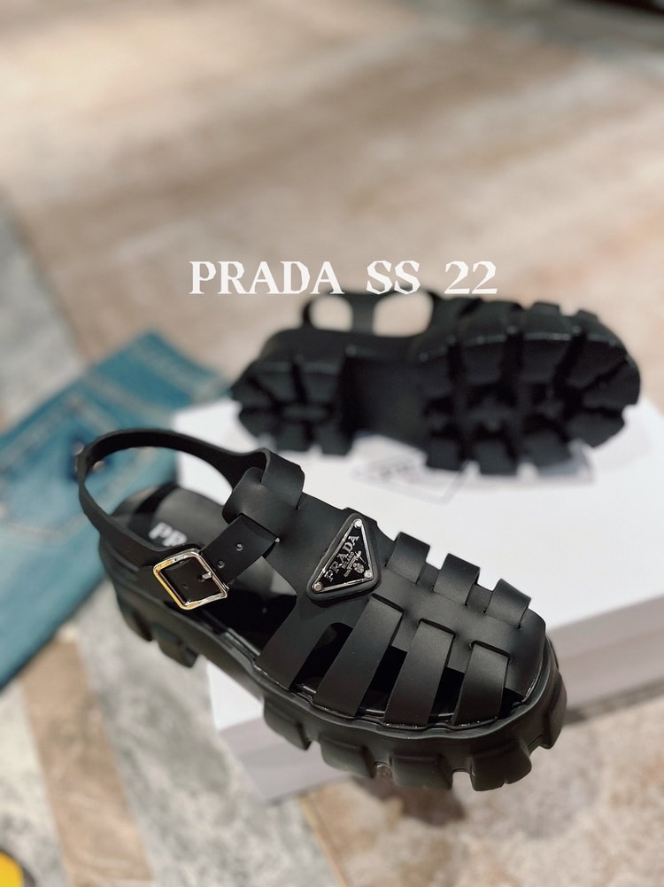 Prada Foam Rubber Sandals Black For Women 2.2in/55mm PRD 1X853M_3LKK_F0002_F_055