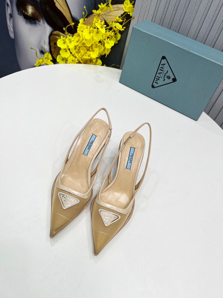 Prada Mesh Fabric Slingback Pumps Beige For Women PRD 1I828M_099_F0F24_F_045