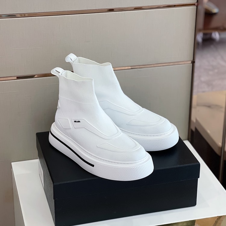 Prada Knit Fabric Boots White For Men 1.4in/35mm PRD