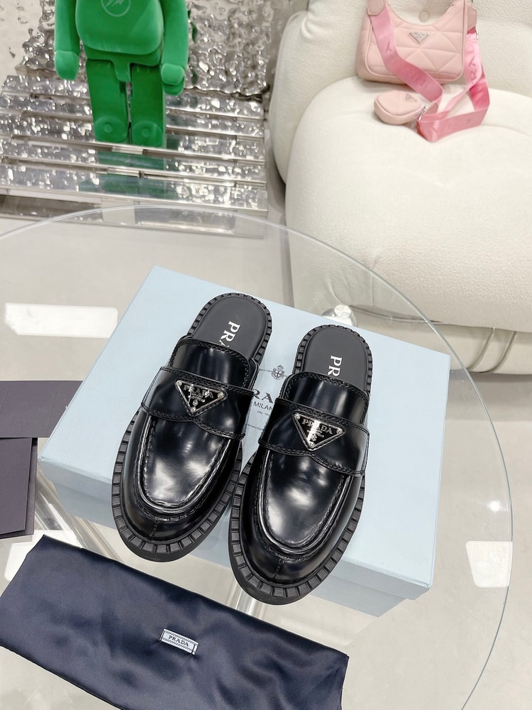 Prada Chocolate Brushed Mules Black For Women 1.6in/40mm PRD