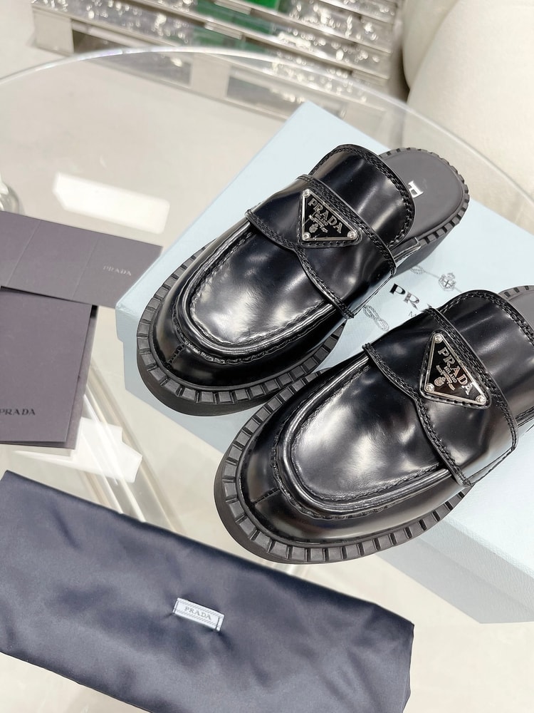 Prada Chocolate Brushed Mules Black For Women 1.6in/40mm PRD