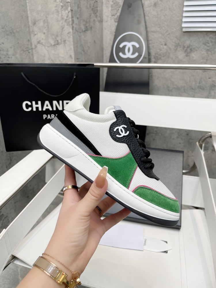 Chanel Sneakers White/Green For Women, Women's Shoes