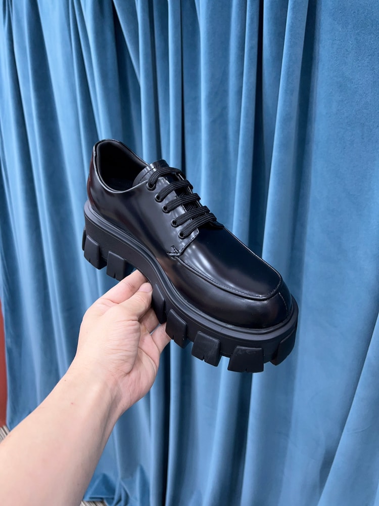 Prada Monolith Brushed Lace-Up Shoes Black For Women 2.4in/60mm PRD 2EE356_B4L_F0002