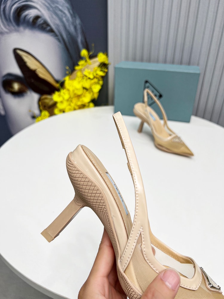 Prada Mesh Fabric Slingback Pumps Beige For Women PRD 1I828M_099_F0F24_F_045