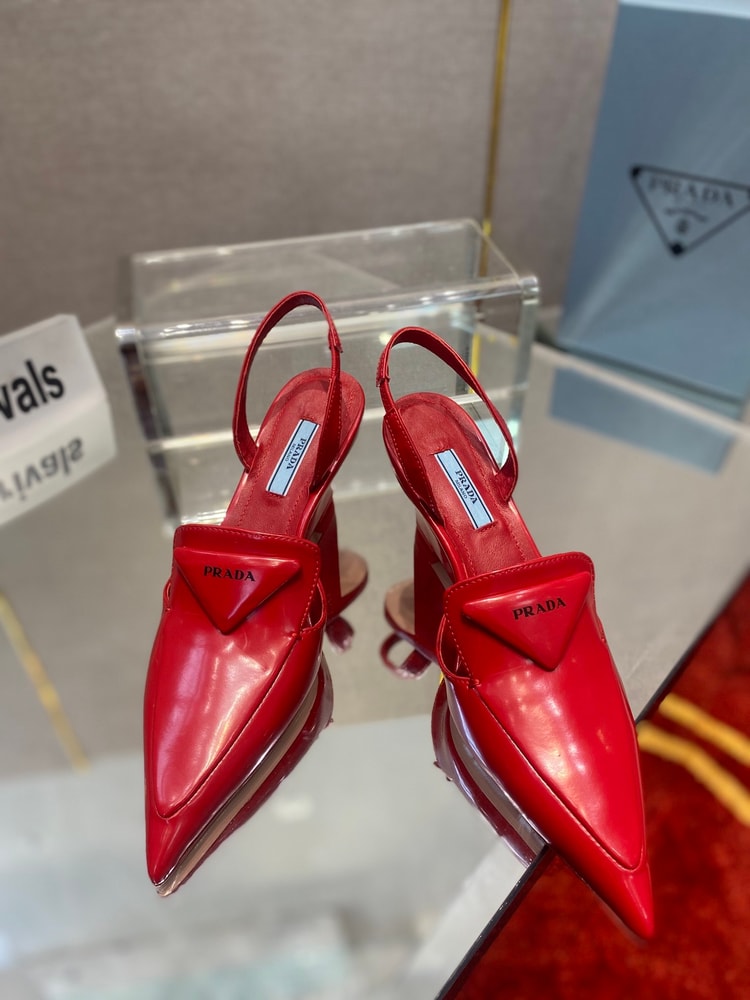 Prada Brushed Slingback Pumps Red For Women 2.6in/65mm PRD