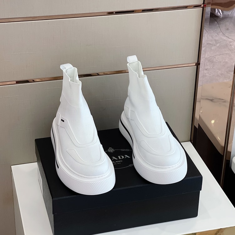 Prada Knit Fabric Boots White For Men 1.4in/35mm PRD