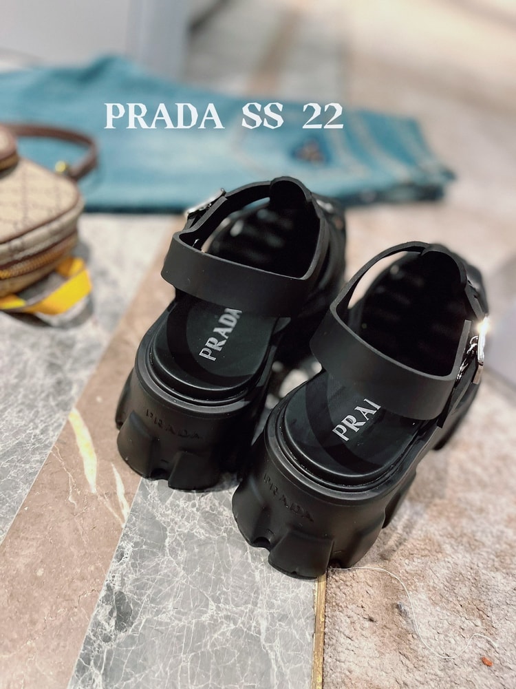 Prada Foam Rubber Sandals Black For Women 2.2in/55mm PRD 1X853M_3LKK_F0002_F_055