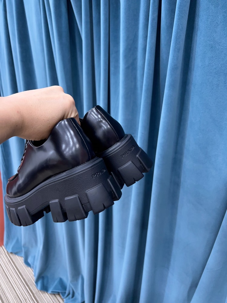 Prada Monolith Brushed Lace-Up Shoes Black For Women 2.4in/60mm PRD 2EE356_B4L_F0002