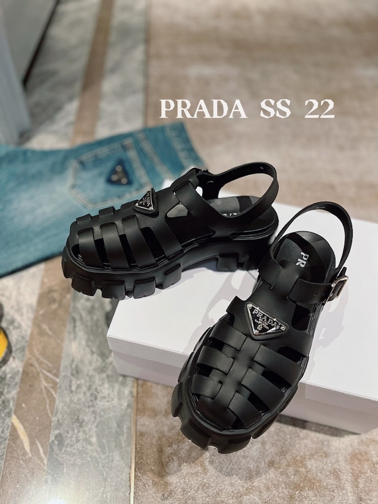 Prada Foam Rubber Sandals Black For Women 2.2in/55mm PRD 1X853M_3LKK_F0002_F_055