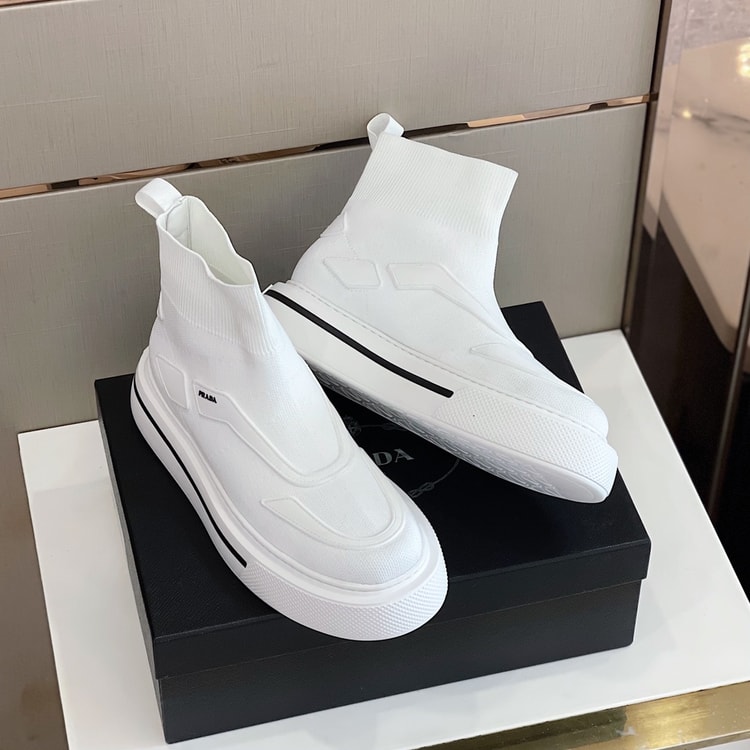 Prada Knit Fabric Boots White For Men 1.4in/35mm PRD