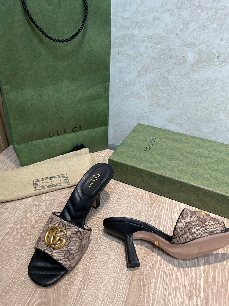 Gucci Double G Slide Sandal Chevron Matelasse Black For Women GG 674839