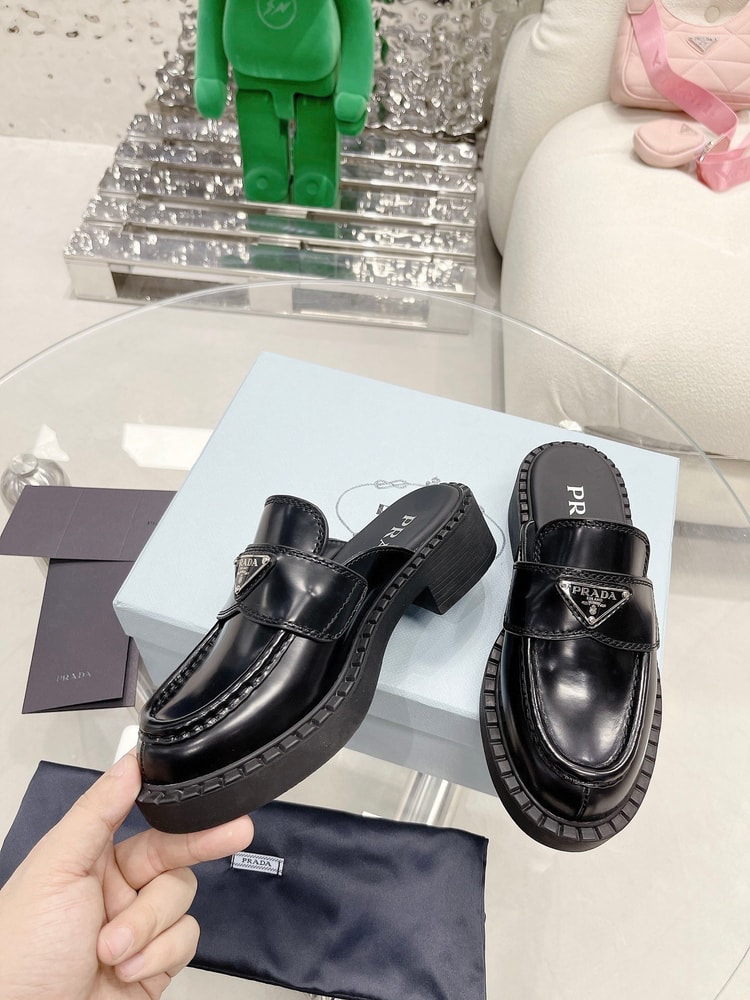 Prada Chocolate Brushed Mules Black For Women 1.6in/40mm PRD