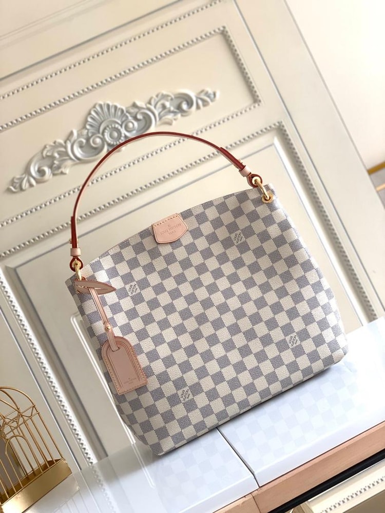 [True-to-ORIGINAL] Louis Vuitton Graceful PM Bag Damier Azur Canvas Rose Ballerine Pink For Women 35cm/13.8in N42249