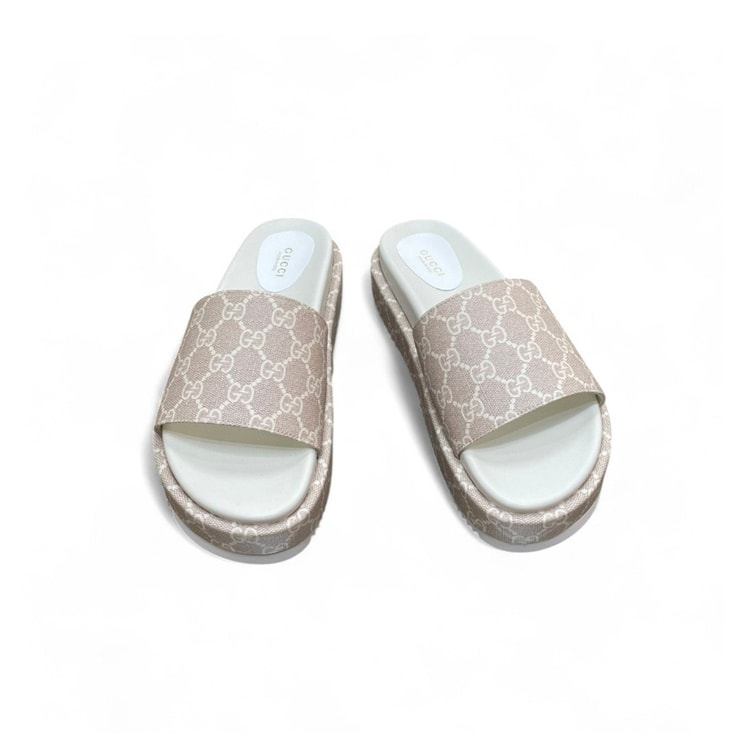 Gucci Jumbo Gg Platform Slide Sandal Beige For Women