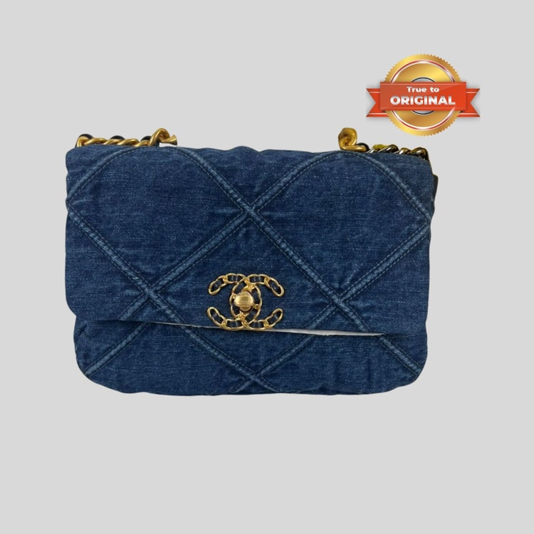 [True-to-ORIGINAL] Chanel 19 Handbag Denim Blue For Women 10.1in/26cm AS1160 B02876 N6832