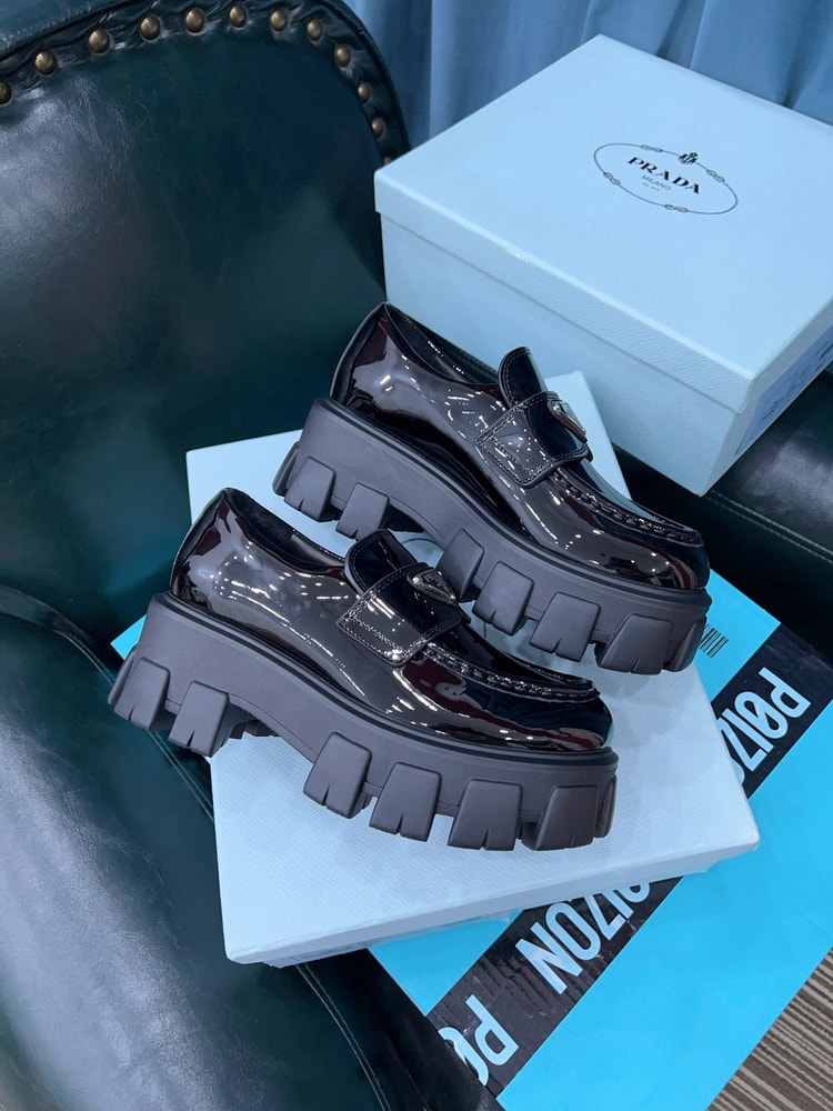 Prada Monolith Brushed Loafers Black For Women 2.4in/60mm