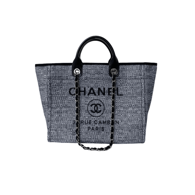 Chanel Deauville Tote Raffia Canvas Bag Black/White For Women 14.9in/38cm