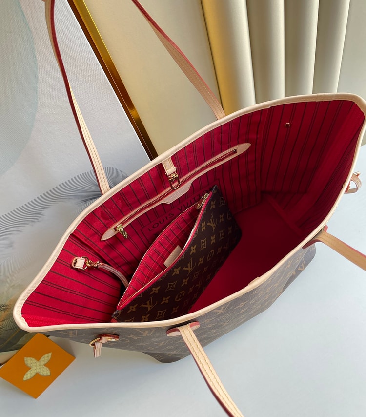 Louis Vuitton Neverfull MM Monogram Canvas Red For Women, Women's Handbags, Shoulder Bags 12.6in/31cm LV M46987