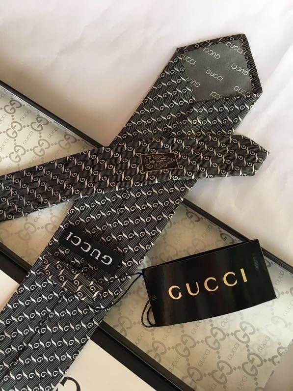 Gucci G Silk Jacquard Tie Dark Grey GG Men Tie