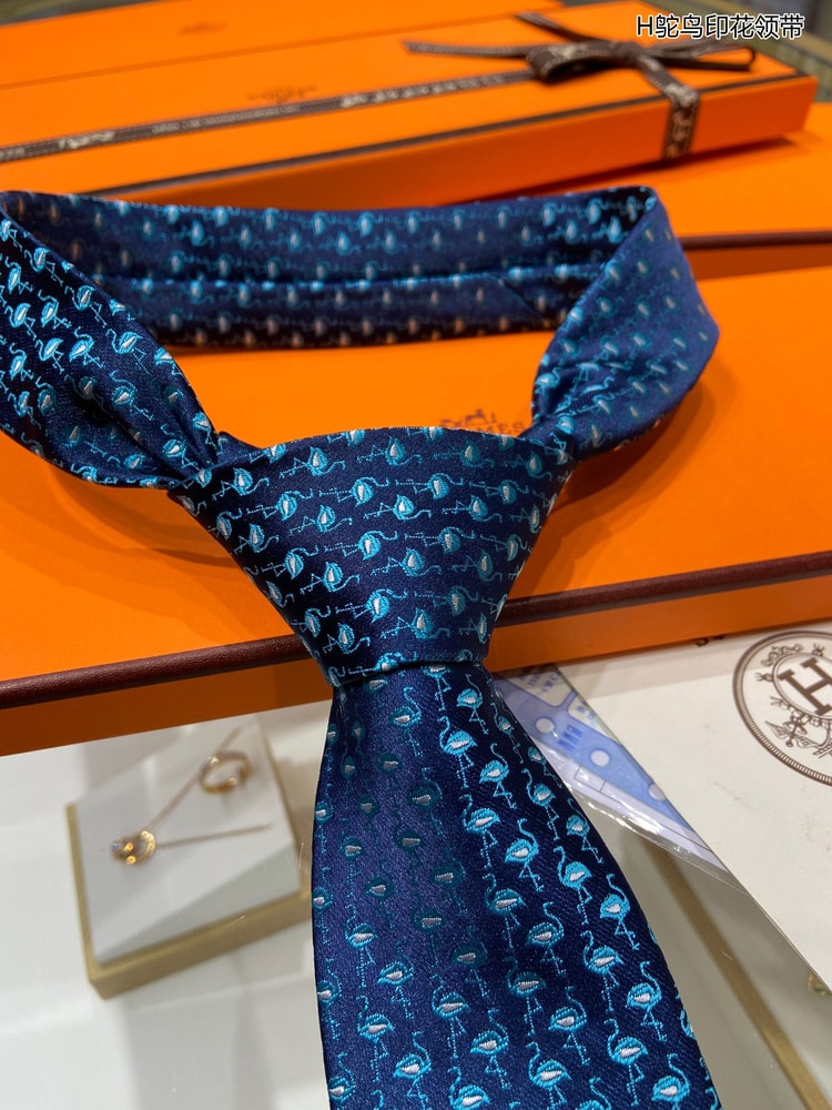 Hermes Crane Motif Tie Blue Hermes Men Tie