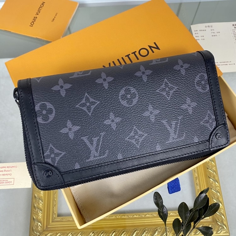 Louis Vuitton Zippy Wallet Trunk Monogram Eclipse For Men, Men's Wallet 7.7in/19.5cm LV M80558