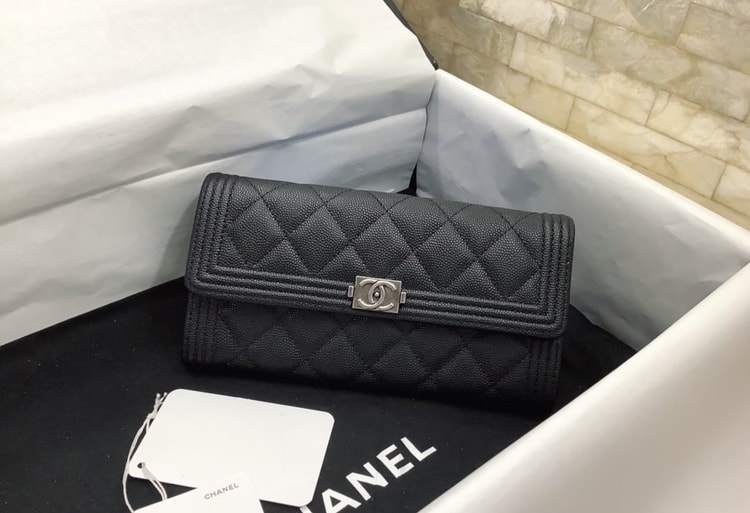 Chanel CO-CO Long Flap Wallet 19.5cm/7.7in Silver Hardware For Women Black