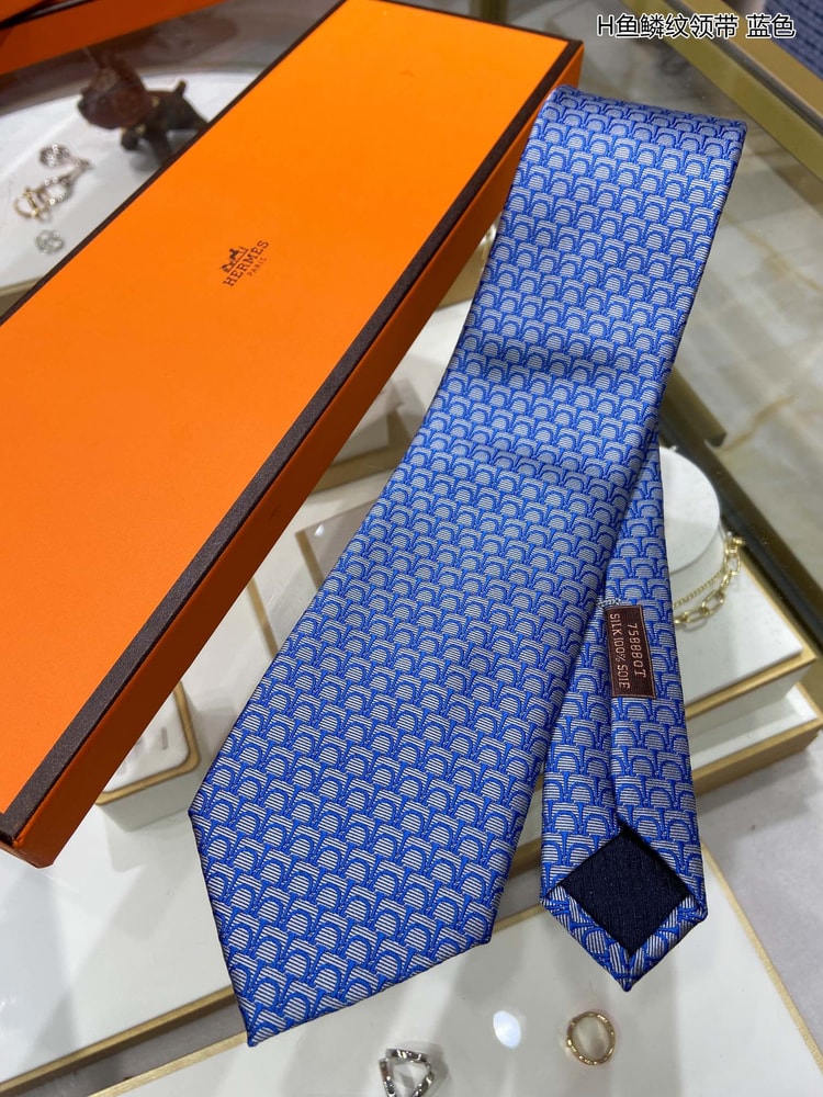 Hermes Tie 7 Horseshoes Tie Blue Hermes Men Tie