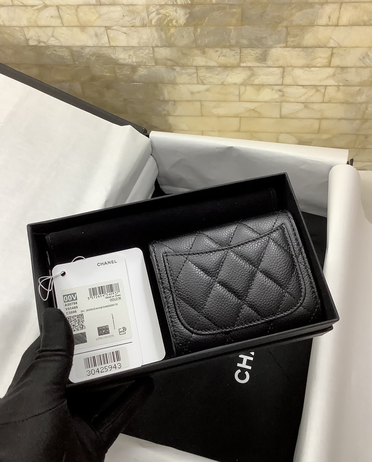 Chanel CO-CO Classic Card Holder 11cm/4.4in Gold Hardware For Women Black