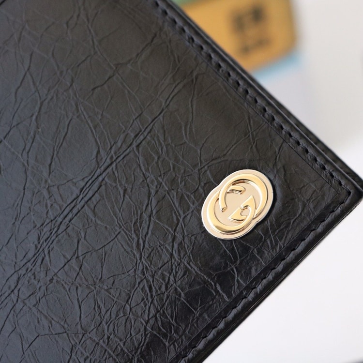 Gucci Bi-Fold Wallet Black with Interlocking G For Men 4.3in/11cm GG