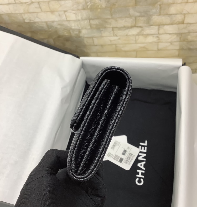 Chanel CO-CO Long Flap Wallet 19.5cm/7.7in Silver Hardware For Women Black