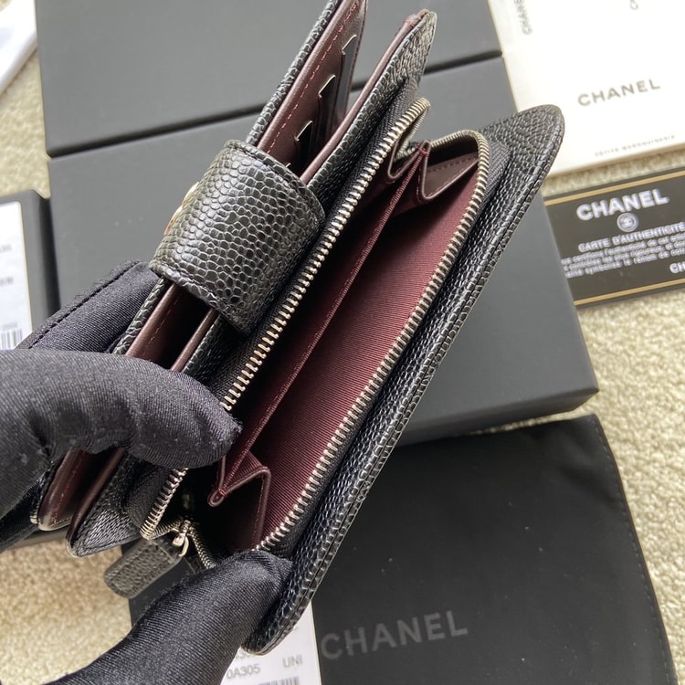 Chanel CO-CO Flap Wallet 15cm/5.9in Silver Hardware For Women Black 