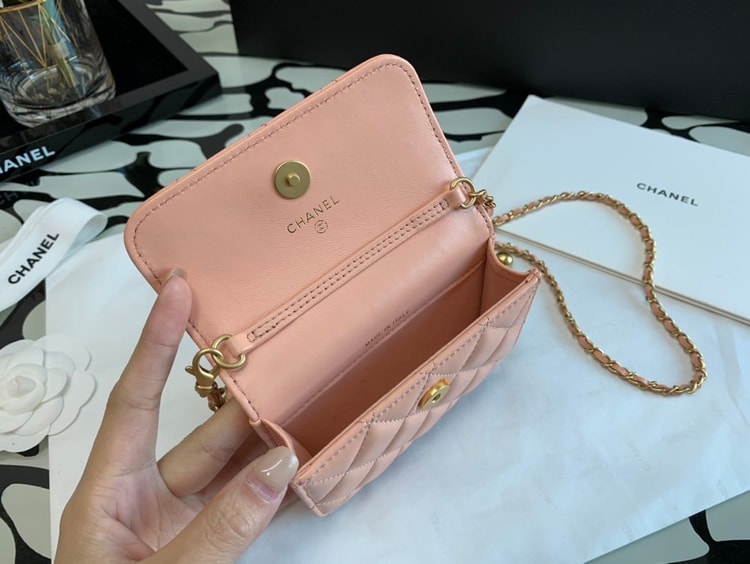 Chanel CO-CO Wallet On Chain 10cm/3.9in Gold Hardware For Women Pink