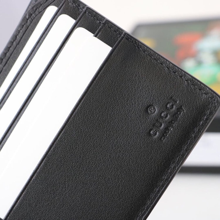 Gucci Bi-Fold Wallet Black with Embroidery For Men 4.3in/11cm GG