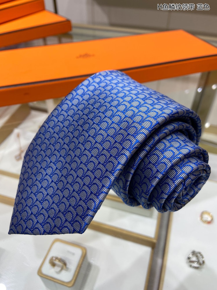 Hermes Tie 7 Horseshoes Tie Blue Hermes Men Tie