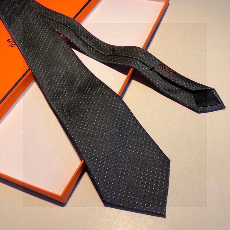 Hermes Tie 7 Faconnee New H Tie Noir Hermes Men Tie H036201T 01
