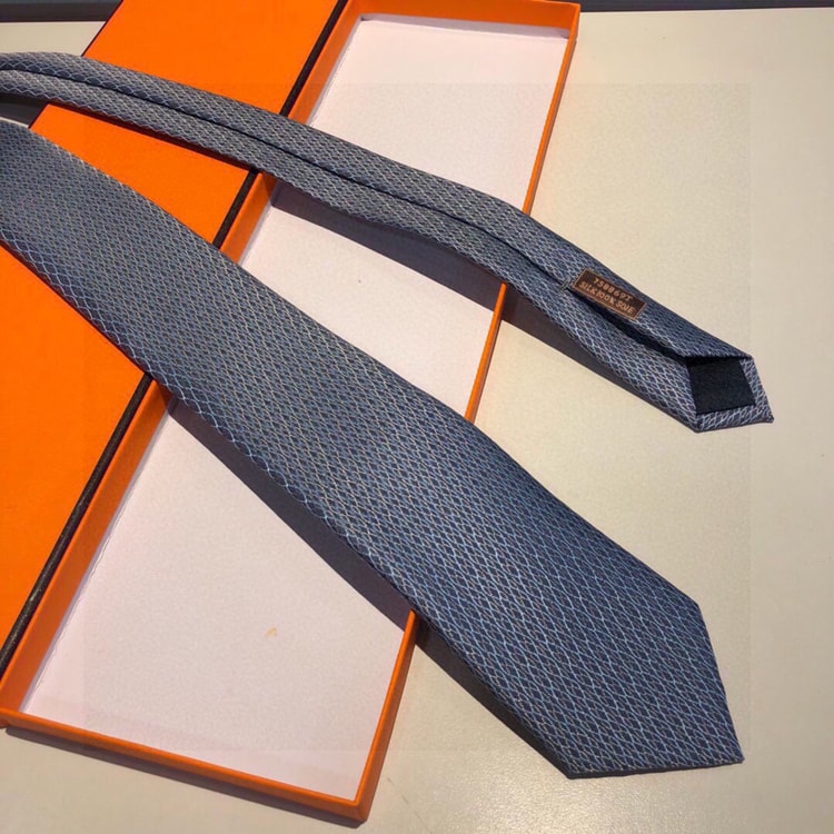 Hermes Tie With Spiral Pattern Grey Hermes Men Tie