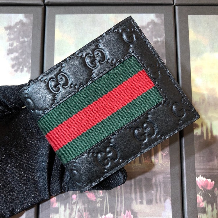 Gucci Signature Web Wallet Black Green and red Web For Men 4.5in/11cm GG 408827 CWCLN 1060