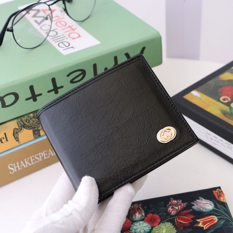 Gucci Bi-Fold Wallet Black with Interlocking G For Men 4.3in/11cm GG