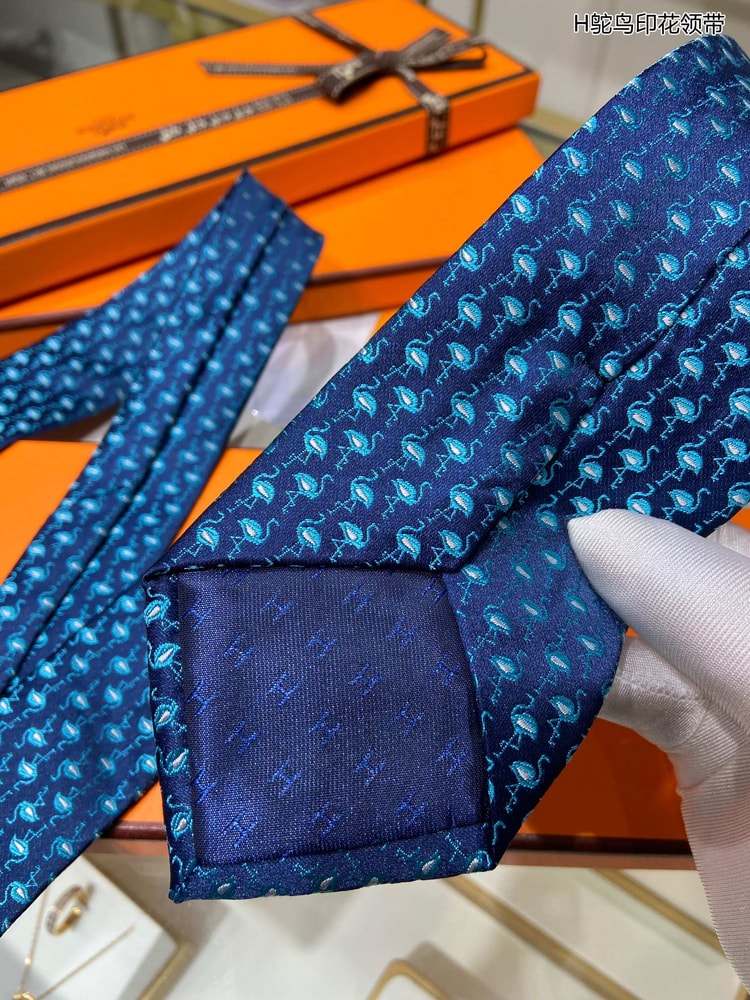 Hermes Crane Motif Tie Blue Hermes Men Tie