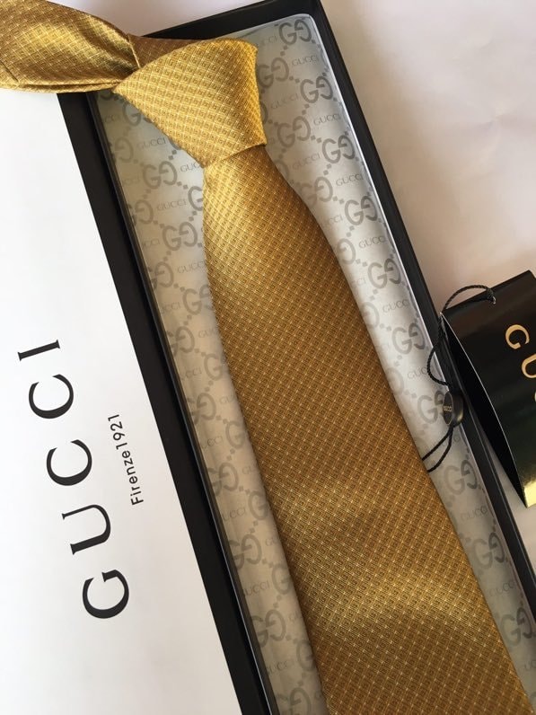 Gucci Silk Tie Yellow GG Men Tie