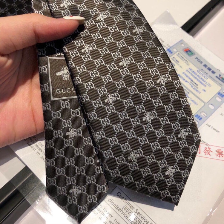 Gucci GG Bees Silk Tie Black GG Men Tie  ‎545078 4E002 1062